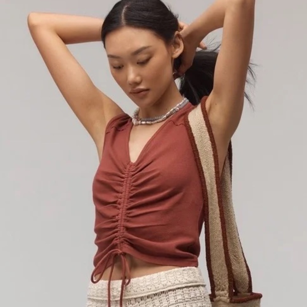 Anthropologie Pilcro V-Neck Sleeveless Ruched Tee